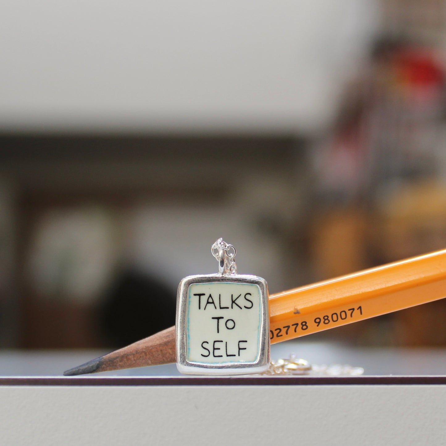 Daydreamer and Talks To Self Pendant - Reversible Sterling Silver and Enamel Introvert Necklace