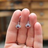 Tiny Sterling Silver and Garnet Rainbow Earrings on Lever Back Ear Wires