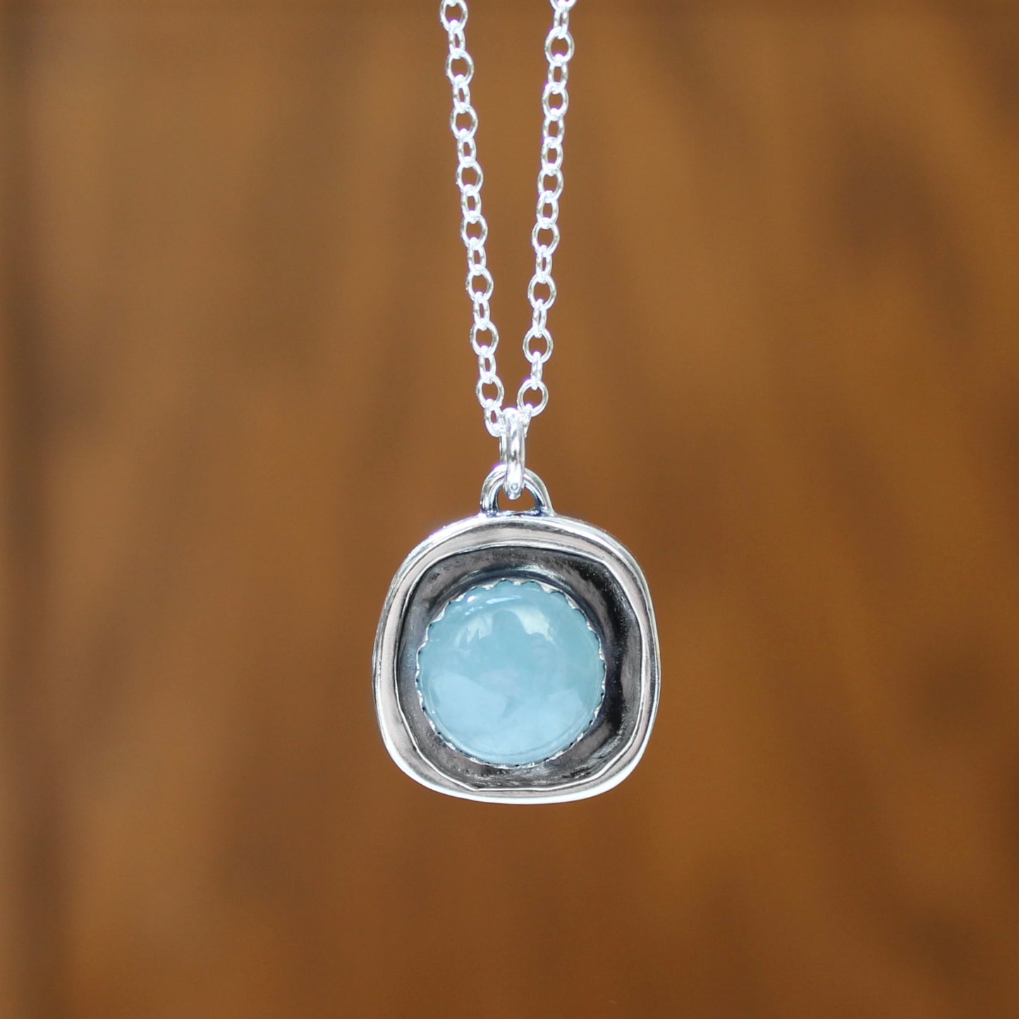 Aquamarine and Sterling Silver Pendant on Adjustable Chain
