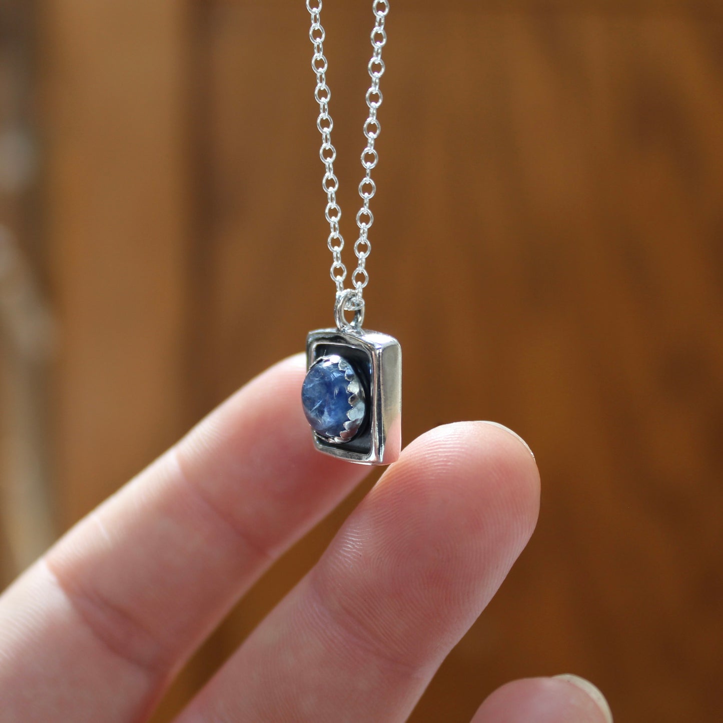 Modern Square Kyanite Pendant - Sterling Silver and Bezel Set Kyanite Pendant