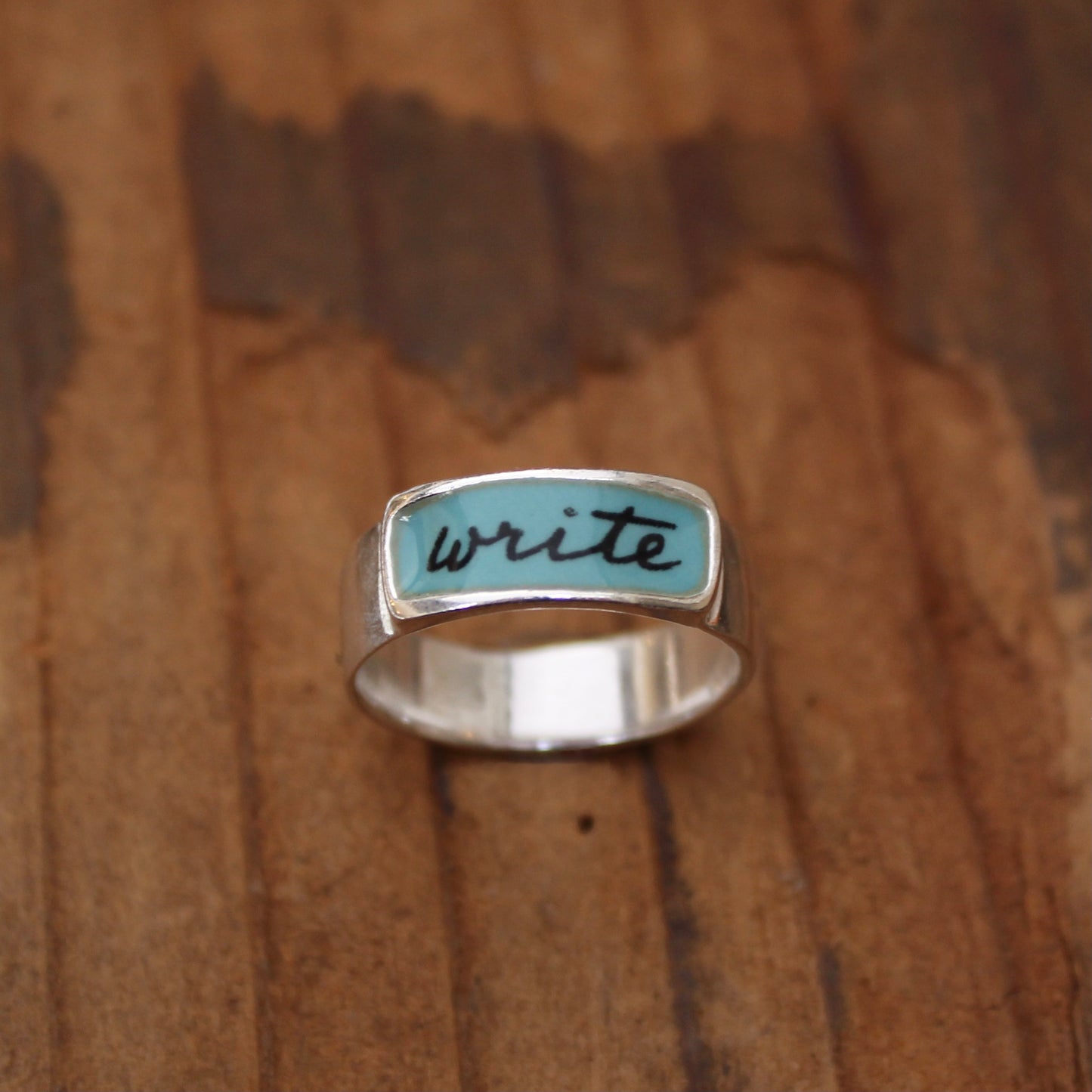 Sterling Silver and Enamel Write Band Ring - Gift for Writers Poets and Creators