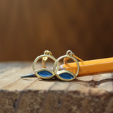 Modern Gold Dipped Earrings in Blue and Green - Reversible Mid Century Modern Sterling Silver, Enamel and Gold Earrings