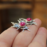 Sterling Silver and Ruby Spiked Heart Earrings