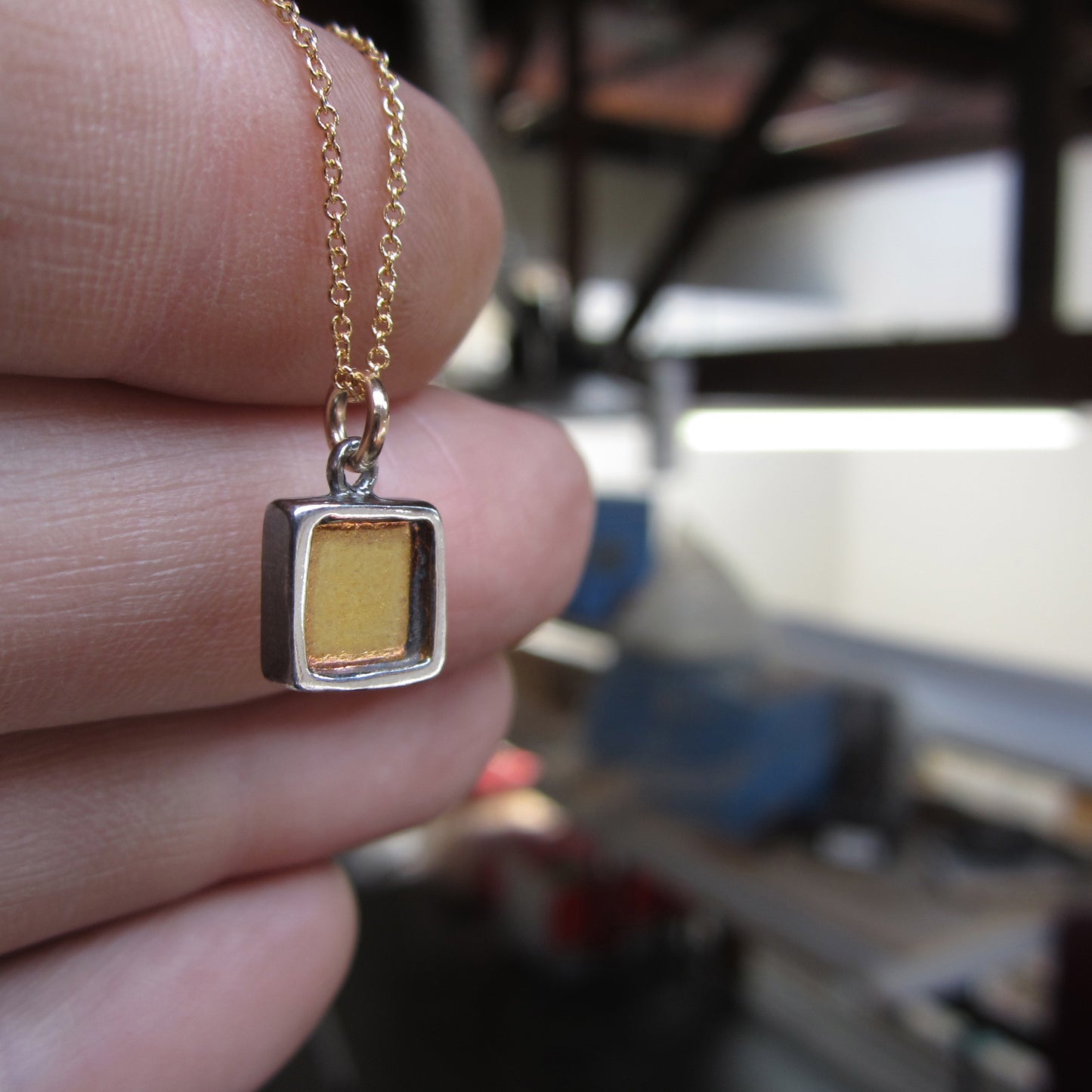 Small Square 24K Gold and Sterling Silver Necklace