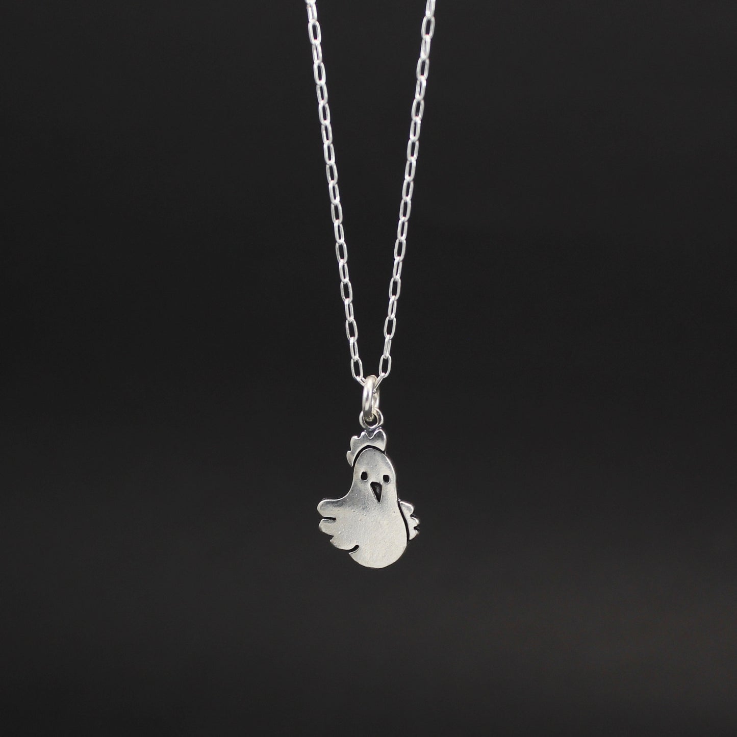 Sterling Silver Chicken Charm Necklace on Adjustable Chain