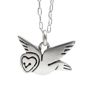 Sterling Silver Barn Owl Charm Necklace on an Adjustable Sterling Chain