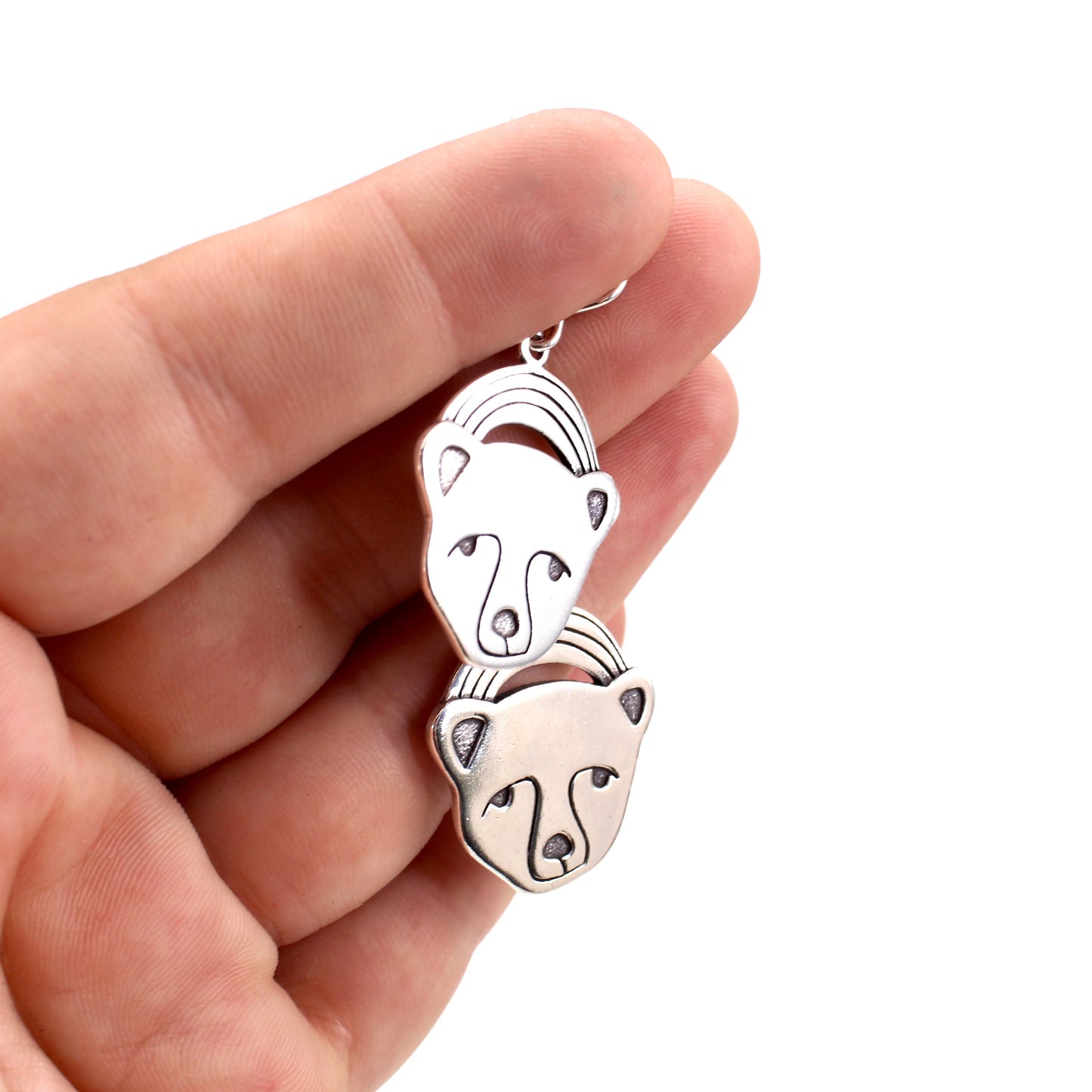 Sterling Silver Rainbow Bear Charm Earrings