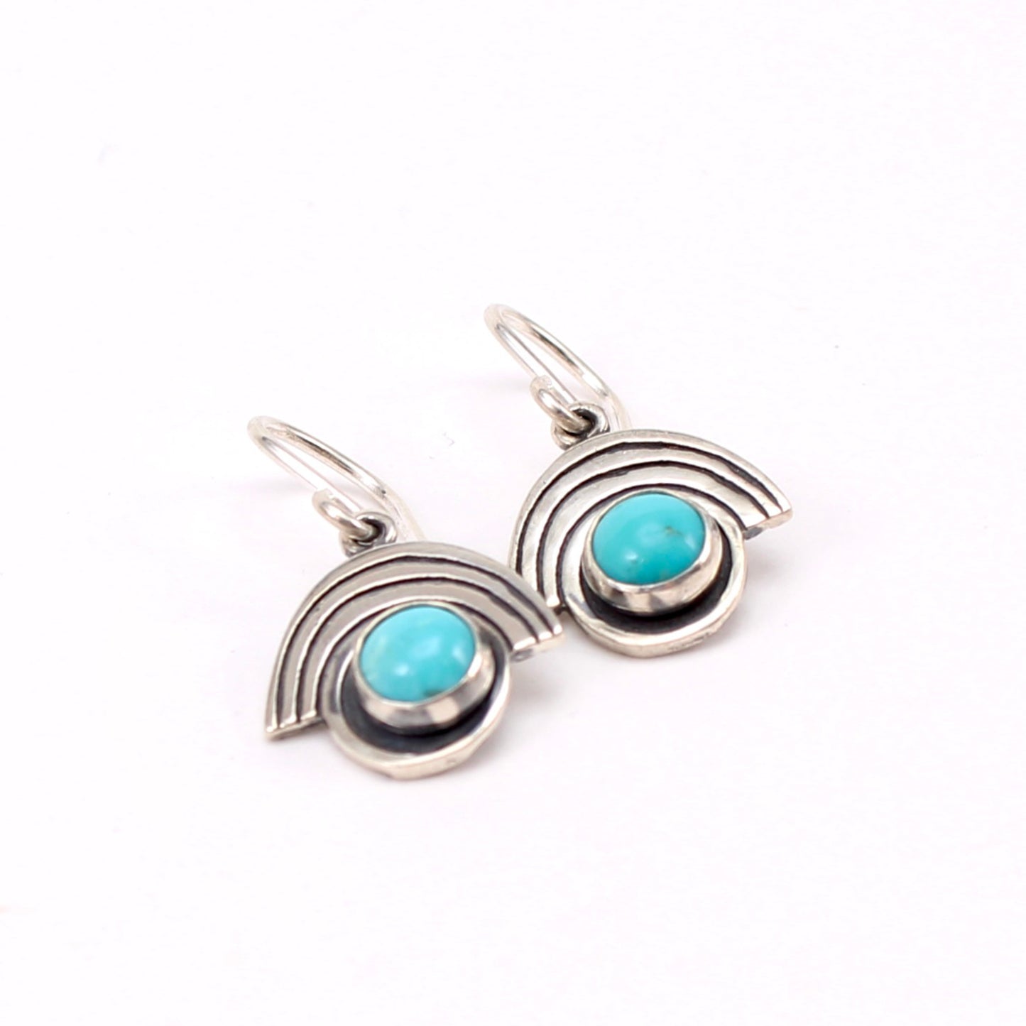 Sterling Silver and Turquoise Earrings on Lever Back Ear Wires - Rainbow Setting