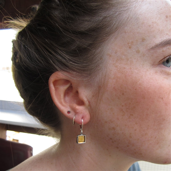 Tiny Square 24K Gold and Sterling Silver Earrings - Keum-Boo Earrings on Gold Fill Lever Backs