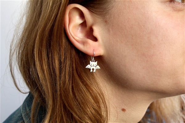 Sterling Silver Little Angel Kitty Earrings - Cat Memorial jewelry