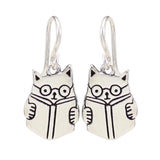 Sterling Silver Book Cat Earrings - Cat Jewelry