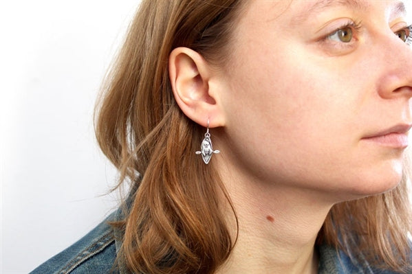 Kayaking Seal Charm Earrings - Sterling Silver Funny Seal Dangle Earrings