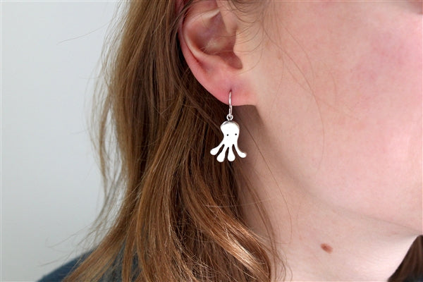 Sterling Silver Octopus Earrings - Octopus Charm Dangles