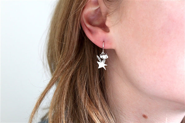 Sterling Silver Little Rocket Cat Earrings