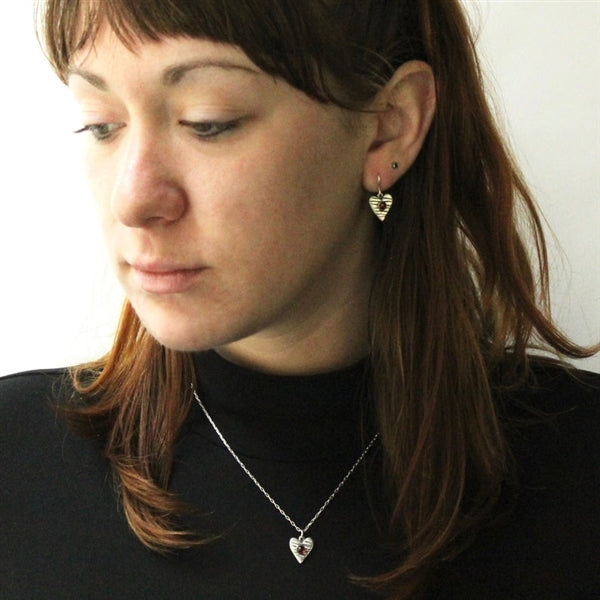 Sterling Silver and Rose cut Garnet Heart Dangle Earrings - Gift from the Heart