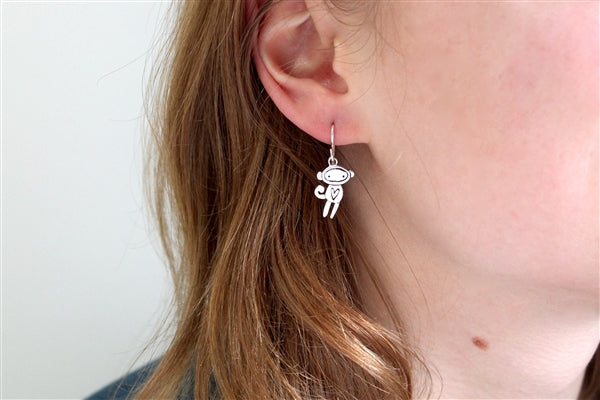 Sterling Silver Little Sock Monkey Earrings - Monkey Jewelry