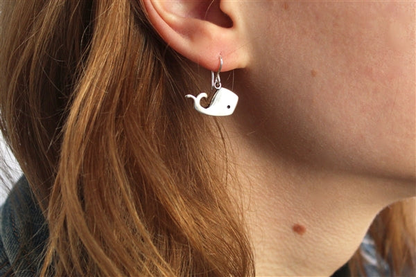 Sterling Silver Little Whale Earrings - Dangle 925 Whale Earring