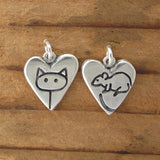 Sterling Silver Reversible Cat and Mouse Heart-Shaped Necklace - Rat Charm