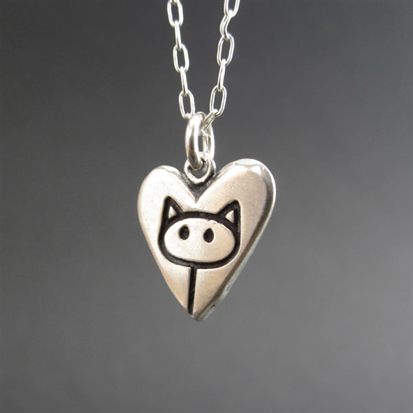 Handcrafted Sterling Silver Locket Necklace - Oblique Cat