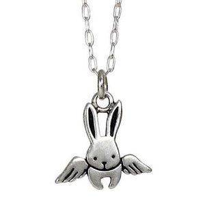 Sterling Silver Angel Bunny Charm Necklace - Angle Rabbit Pendant