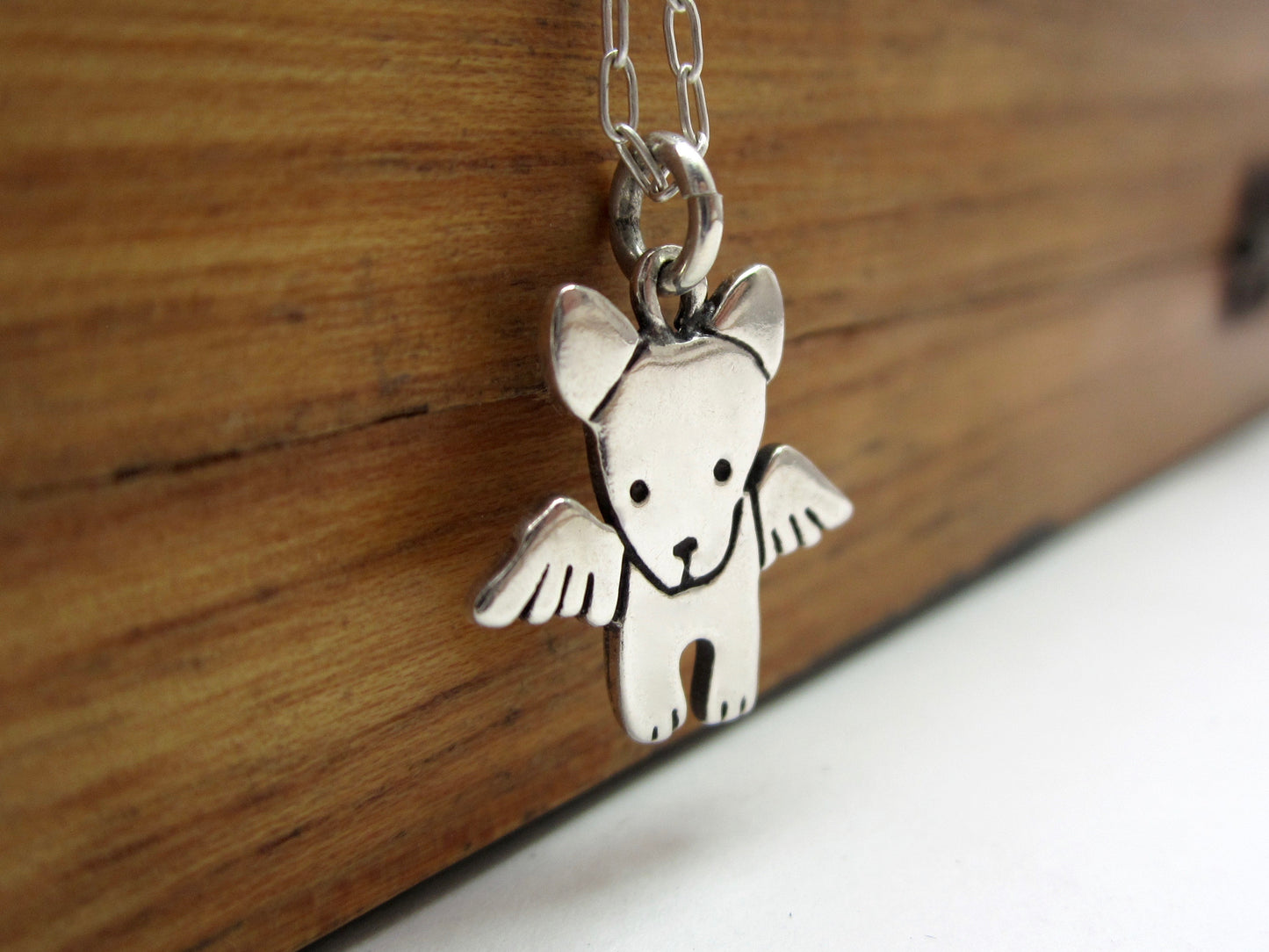 Sterling Silver Angel Dog Necklace - Dog Memorial Charm on Adjustable Chain