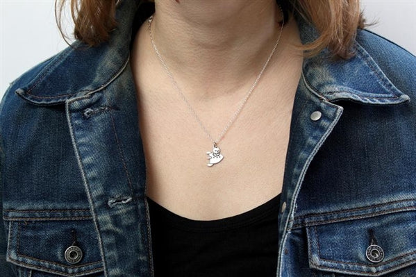 Sterling Silver Astro Cat Charm Necklace on an Adjustable Chain - Cat Jewelry