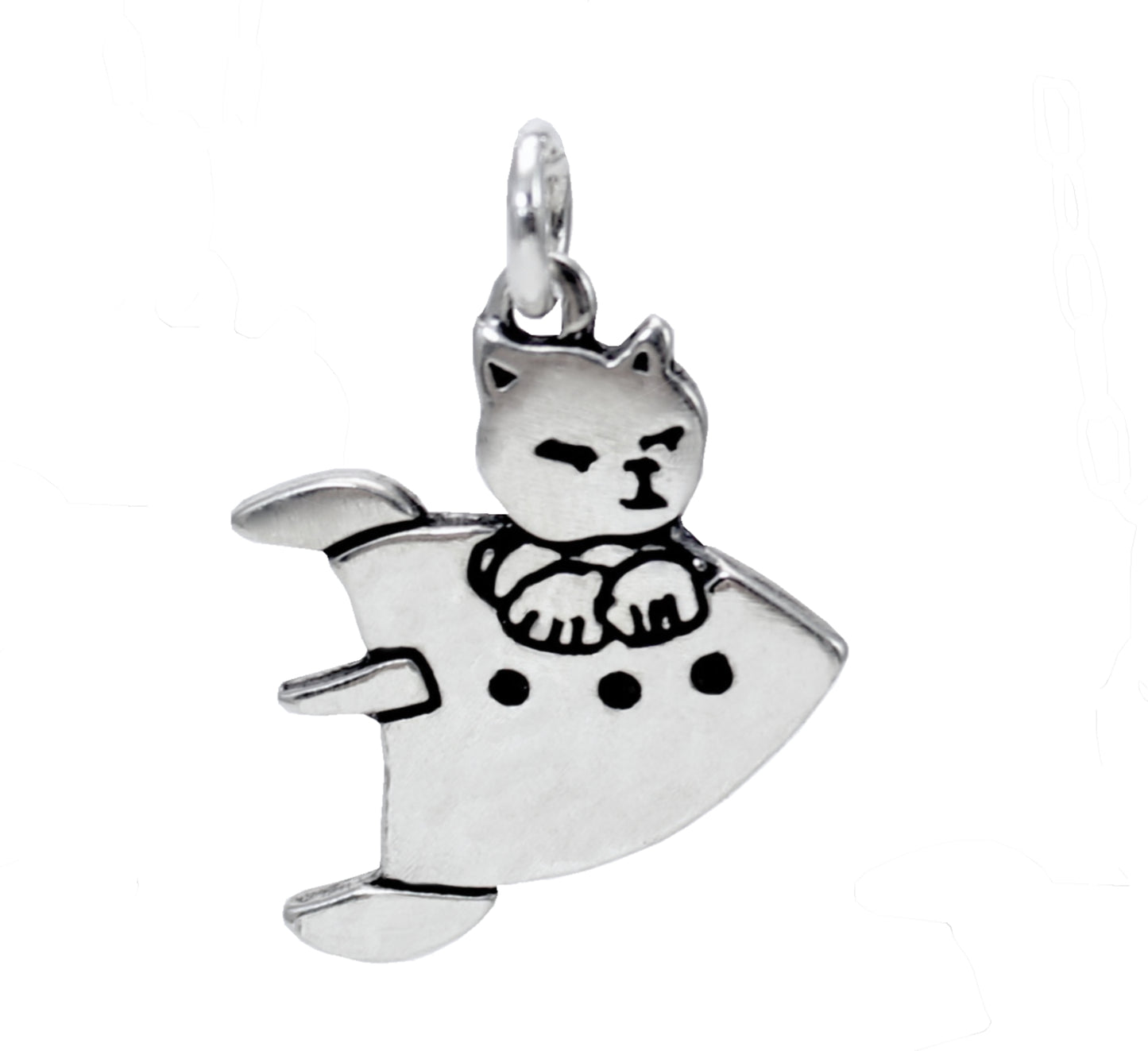Sterling Silver Astro Cat Charm Necklace on an Adjustable Chain - Cat Jewelry
