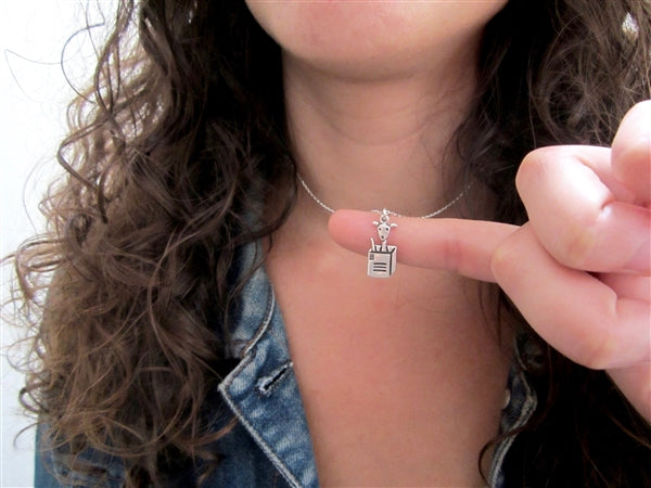 Sterling Silver Dog in a Box Charm Necklace - Dog Charm on Adjustable Chain