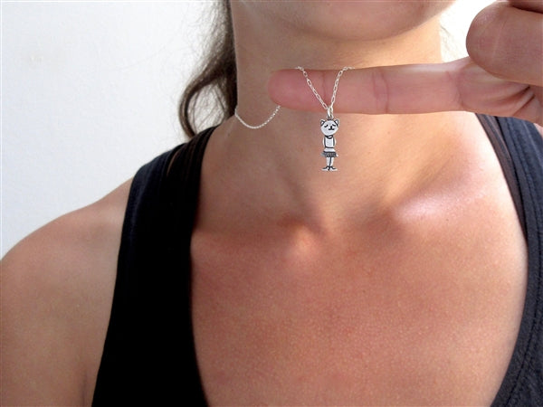 Sterling Silver Ballerina Cat Charm Necklace - Ballet Pendant on an Adjustable Chain