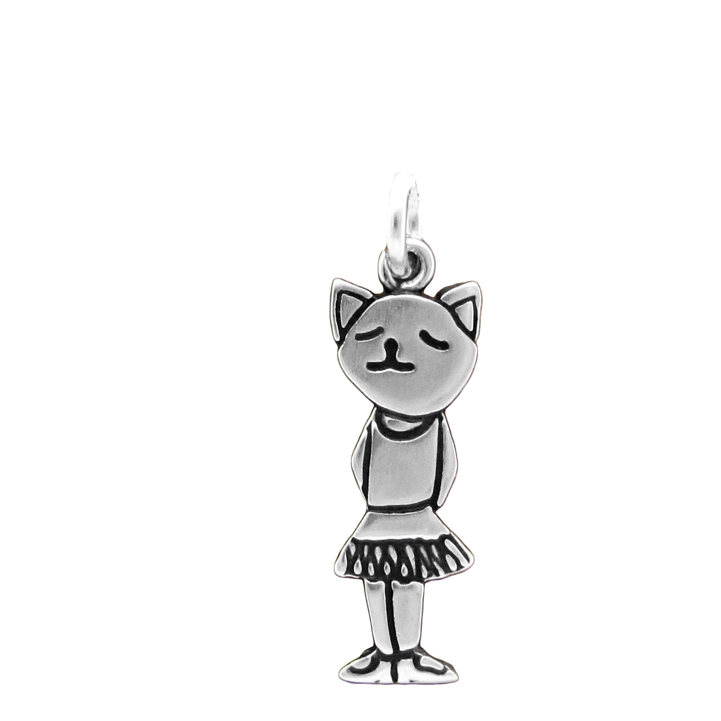 Sterling Silver Ballerina Cat Charm Necklace - Ballet Pendant on an Adjustable Chain