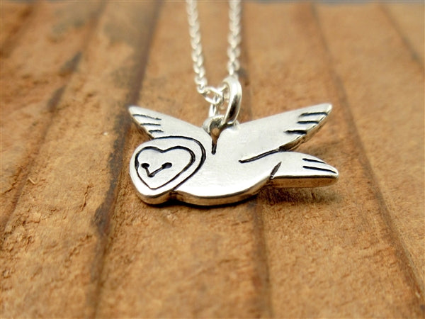 Sterling Silver Barn Owl Charm Necklace on an Adjustable Chain
