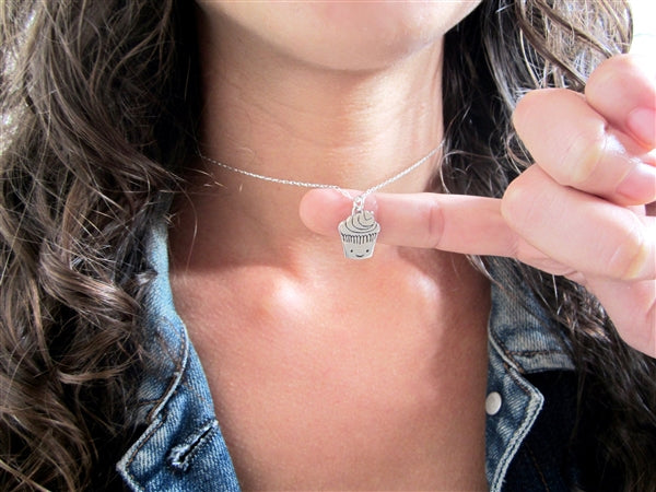 Sterling Silver Cupcake Charm Necklace on an Adjustable Chain