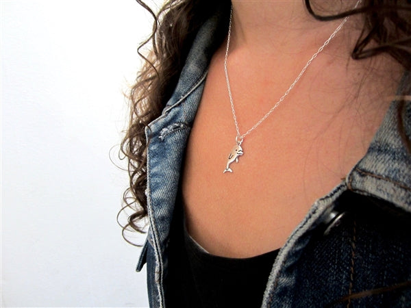 Sterling Silver Dolphin Charm Necklace - Dolphin Charm on Adjustable Chain