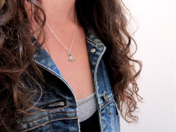 Gold Angel Bunny Charm Necklace -Rabbit Pet Memorial