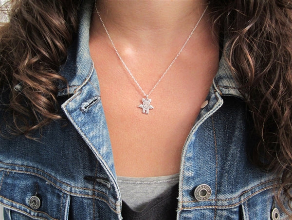 Little Gold Angel Dog Necklace - Gold Dipped Sterling Silver Dog Memorial Charm