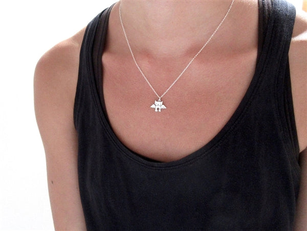 Tiny Gold Angel Kitty Necklace