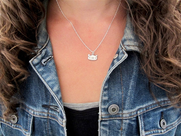 Little Gold Pig Necklace - Gold Dipped Sterling Silver Piglet Charm