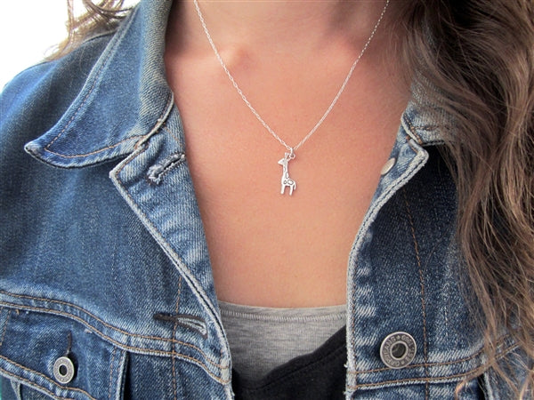 Sterling Silver Giraffe Charm Necklace on an Adjustable Chain