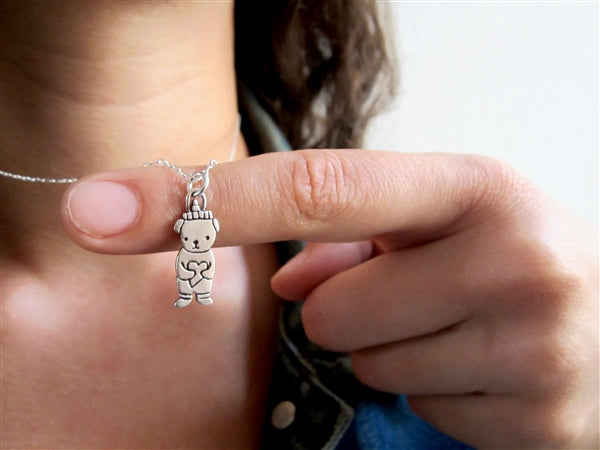 Little Honey Bear Charm Necklace in Sterling Silver