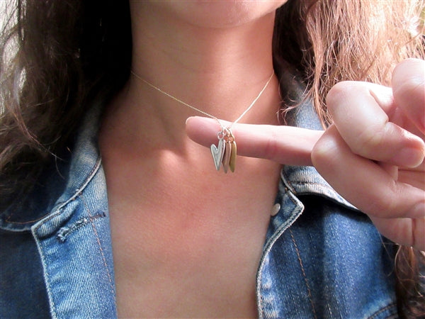 Heart Charm Necklace With Three Hearts - Mixed Metal Heart Pendants