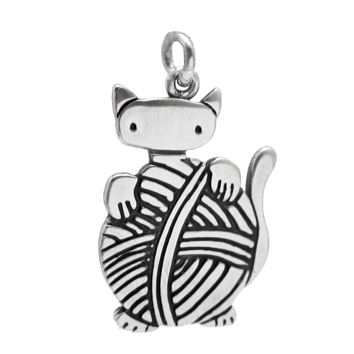 Sterling Yarn Cat Necklace - Knitten Charm on Adjustable Chain