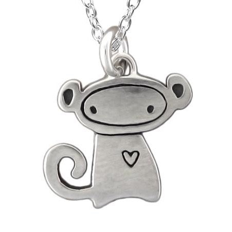 Sterling Silver Monkey Charm Necklace on Adjustable Sterling Chain - M