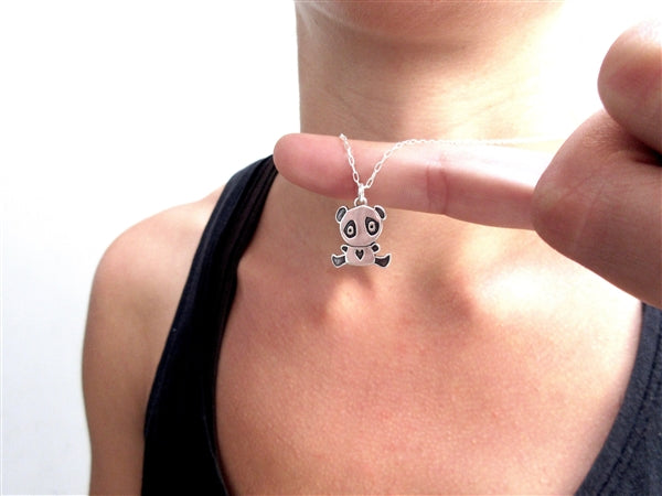 Sterling Silver Panda Charm Necklace on Adjustable Chain - Panda Charm
