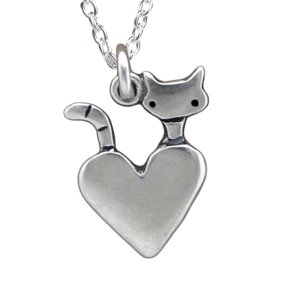 Sterling Silver Pocket Cat Charm Necklace on Adjustable Sterling Chain - Peeking Cat Charm