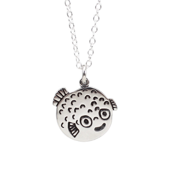 Sterling Silver Pufferfish Charm on Adjustable 16
