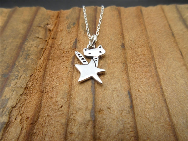 Sterling Silver Little Rocket Cat Necklace - Cat Jewelry