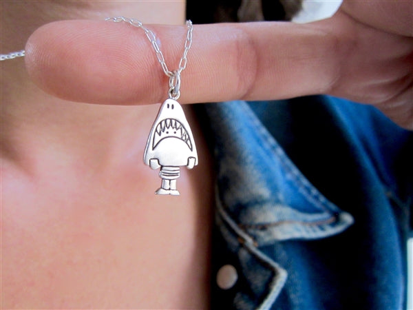 Sterling Silver Shark Necklace - Anthropomorphic Necklace