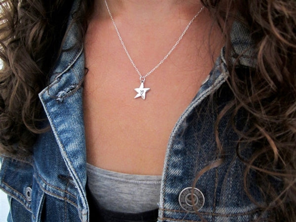 Opal Star Necklace - Sterling Silver and Opal Star Charm Pendant on Sterling Chain