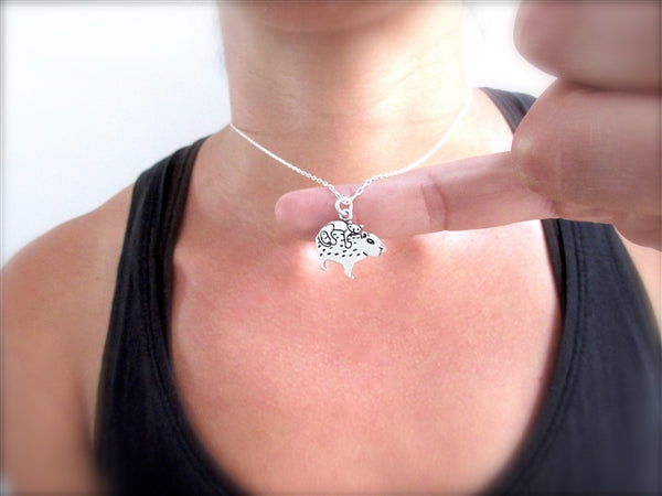 Sterling Silver Cat Riding a Capybara Charm Necklace - Capybara Jewelry