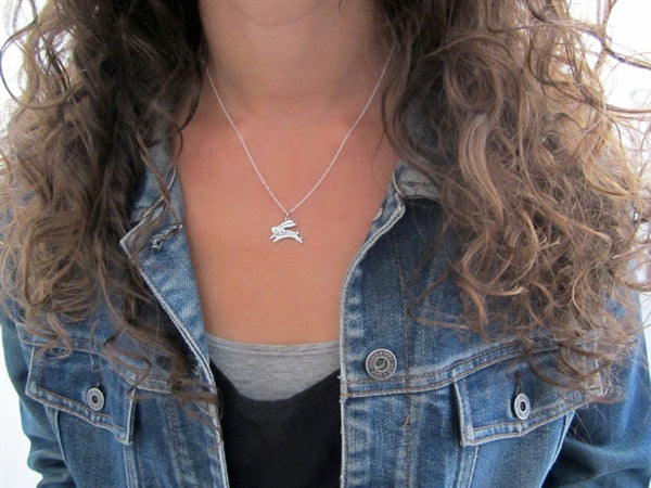Sterling Silver Mother Daughter Flying Bunny Necklace Set